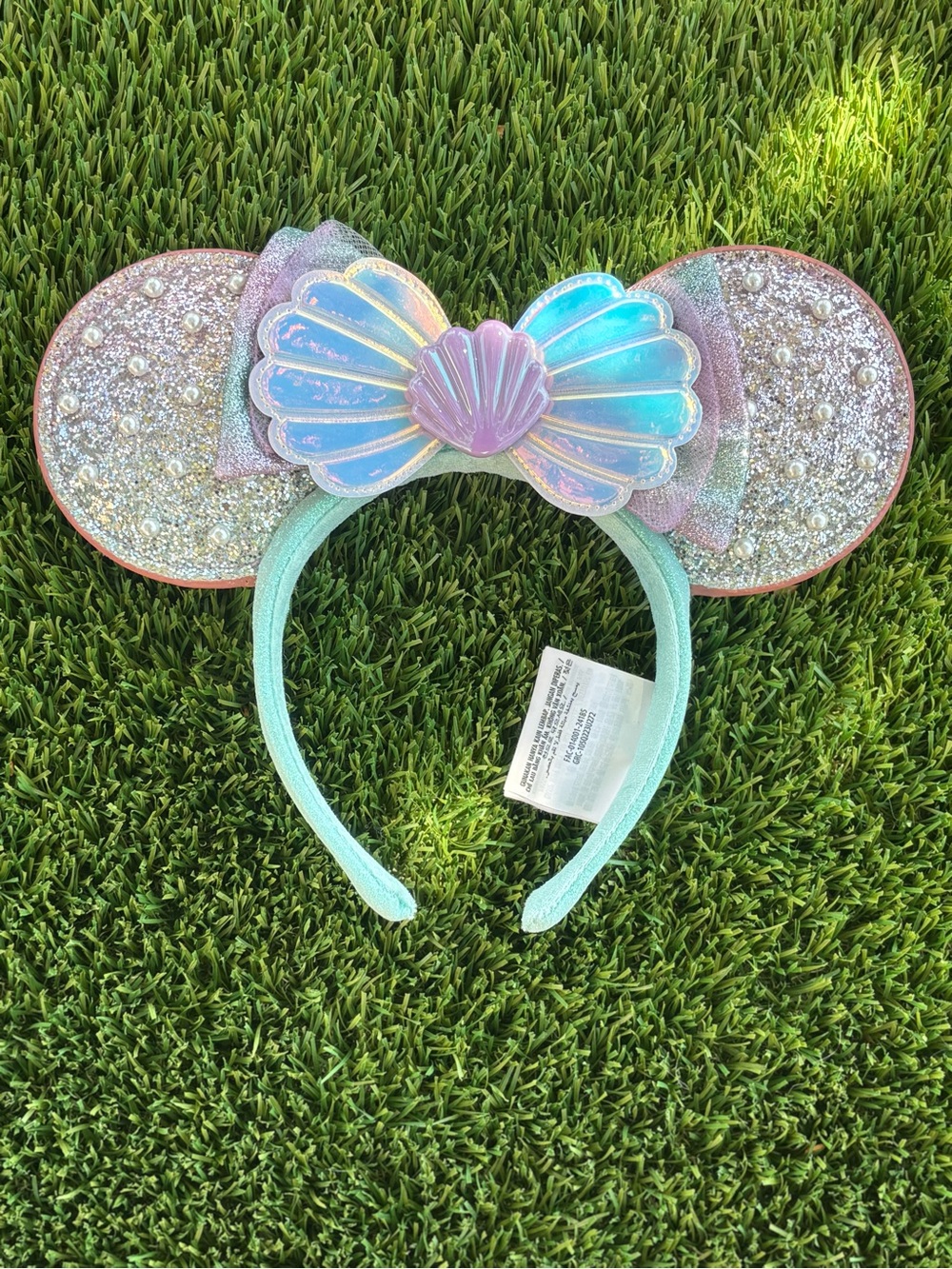 Iridescent Glitter and White Pearl Mermaid Ears - Pink & Teal